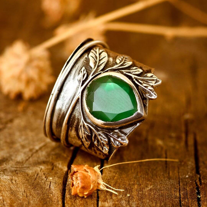 Leaves Onyx Fidget Ring