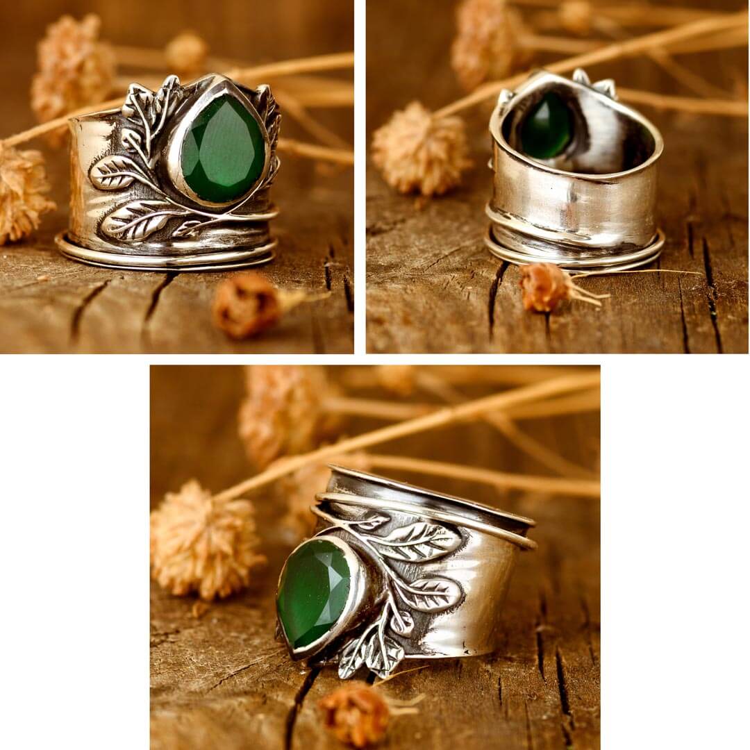 Leaves Onyx Fidget Ring