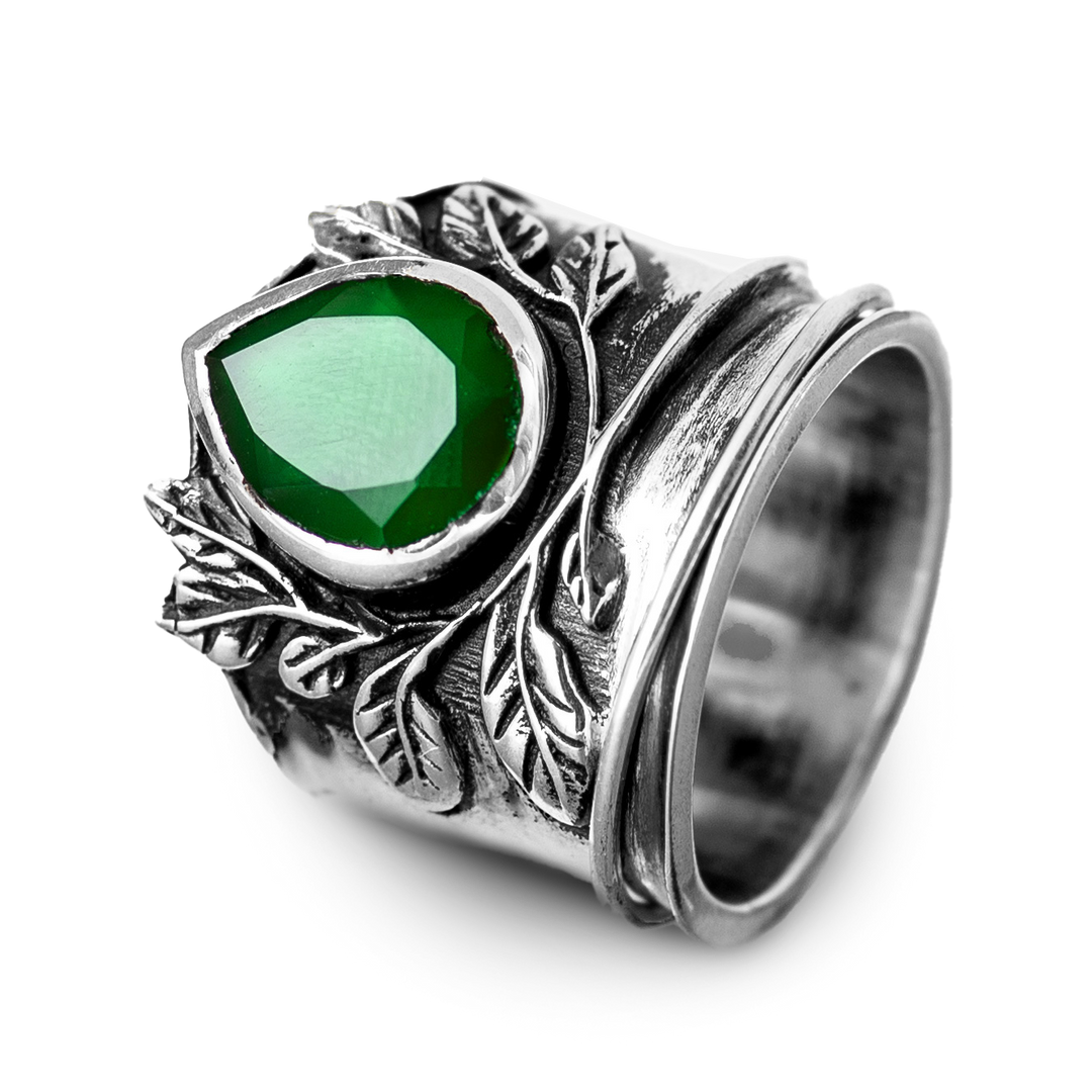 Leaves Onyx Fidget Ring