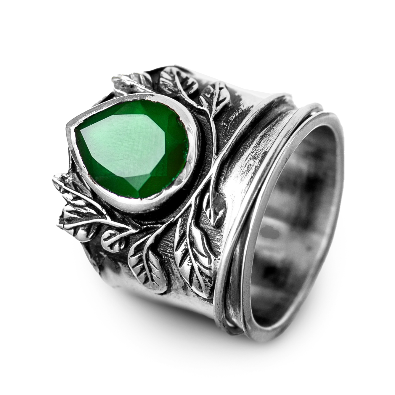 Leaves Onyx Fidget Ring