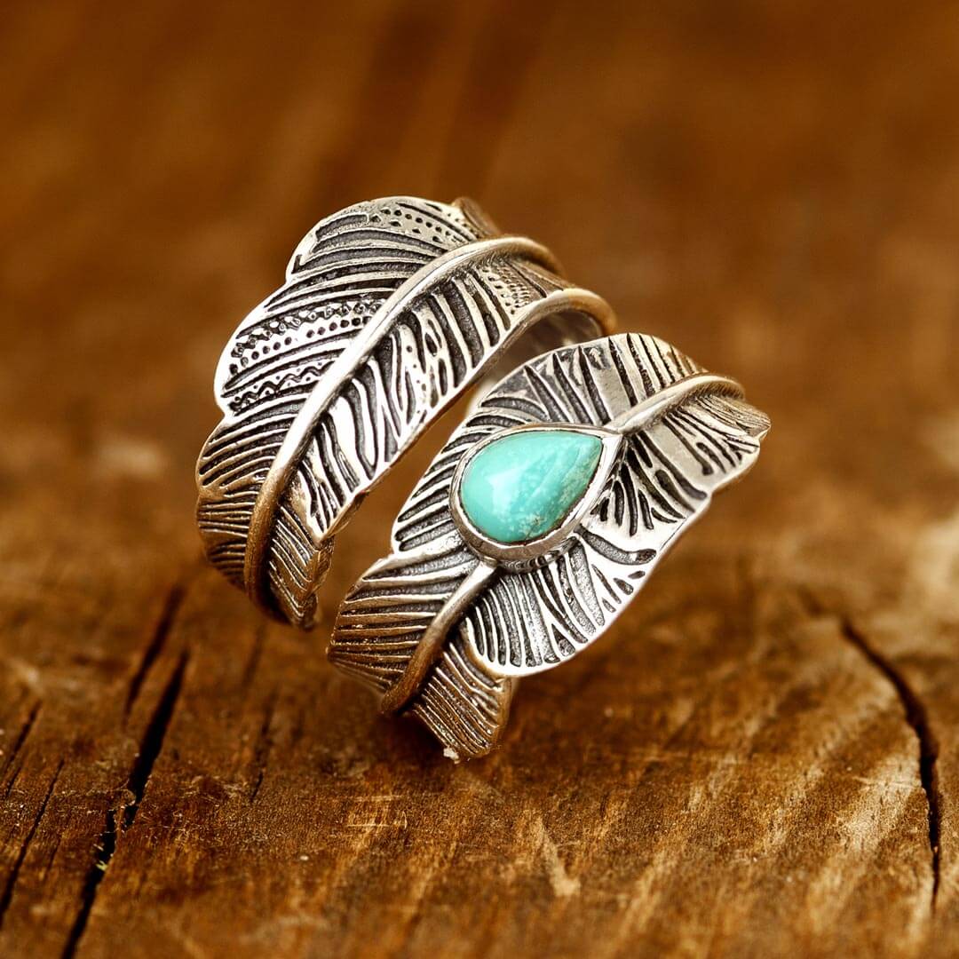 Boho Feather Turquoise Ring