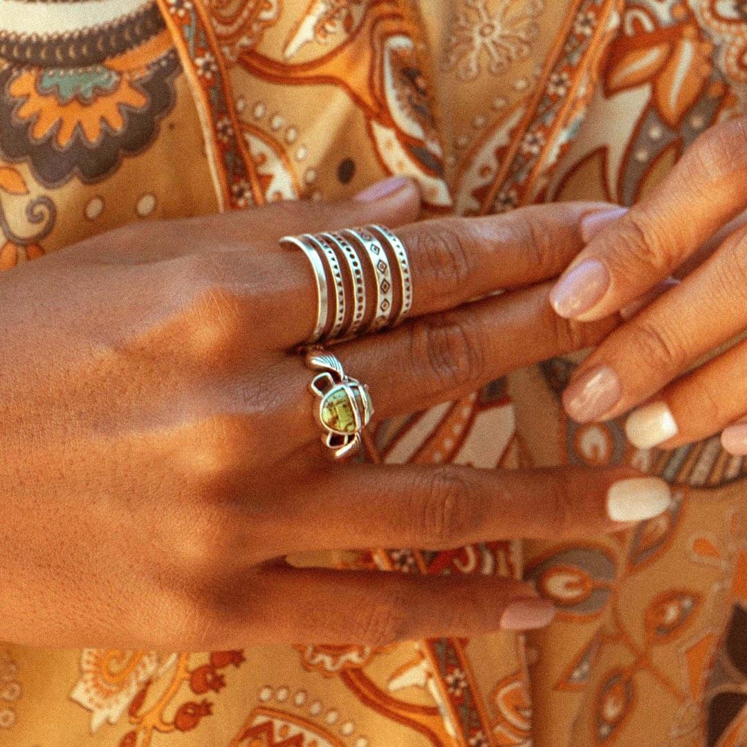 Egyptian Scarab Ring with Turquoise