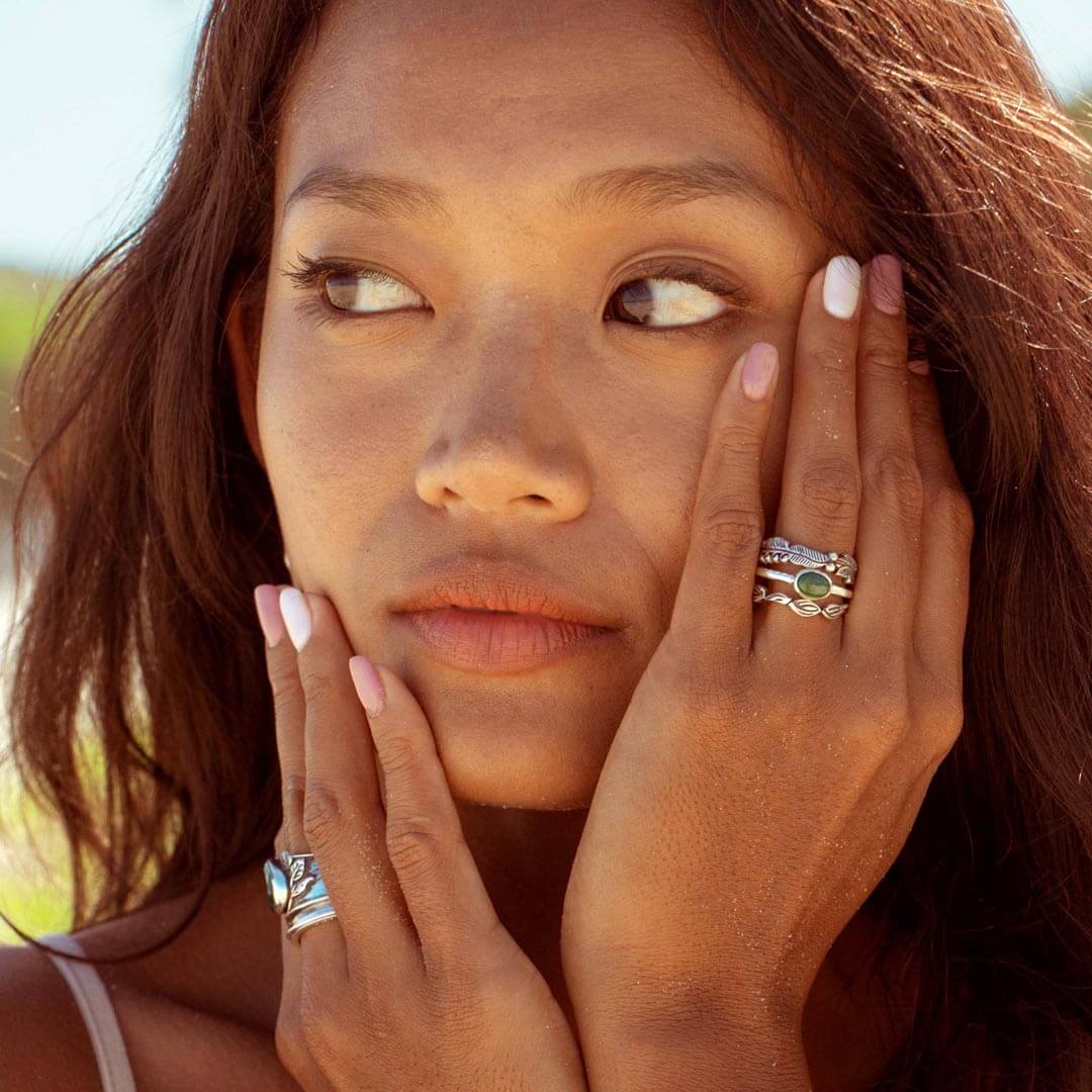 Leaves Stackable Ring Set with Malachite