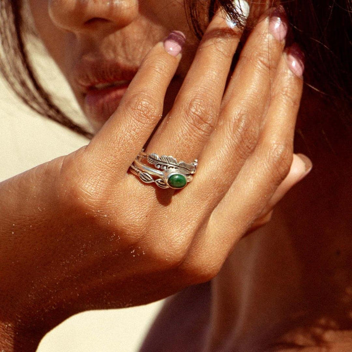 Leaves Stackable Ring Set with Malachite