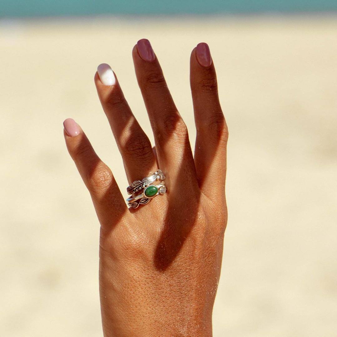 Leaves Stackable Ring Set with Malachite