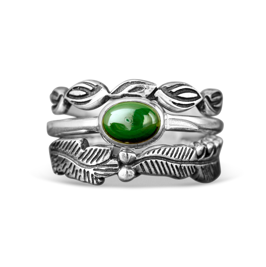 Leaves Stackable Ring Set with Malachite