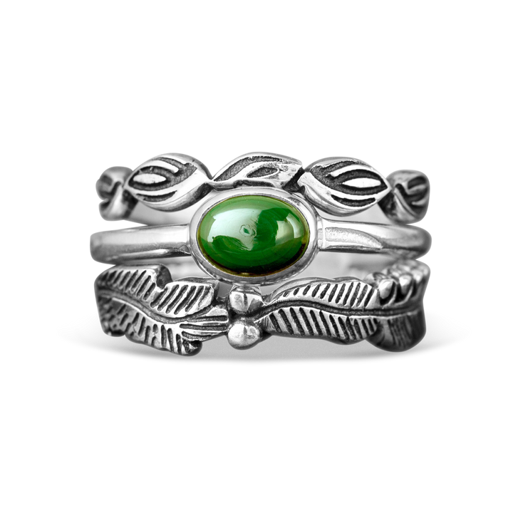 Leaves Stackable Ring Set with Malachite