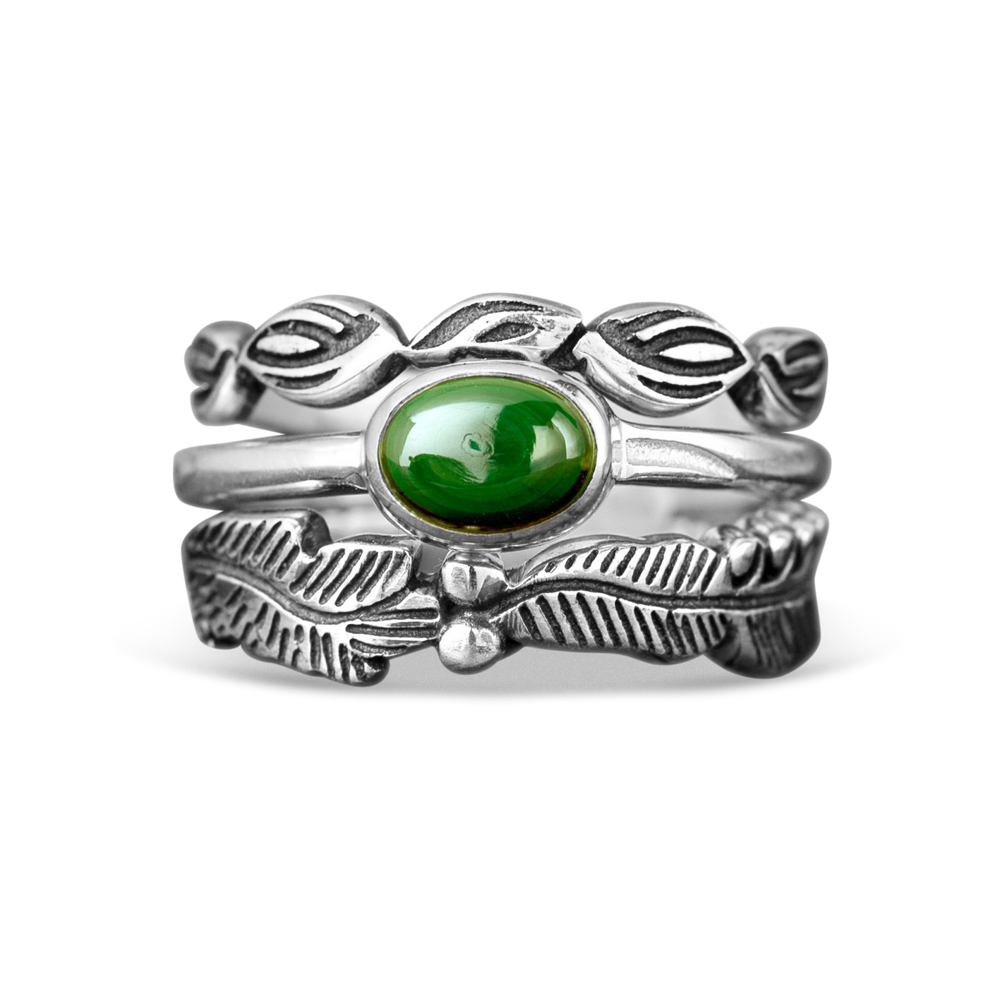 Leaves Stackable Ring Set with Malachite