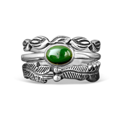 Leaves Stackable Ring Set with Malachite - Boho Magic