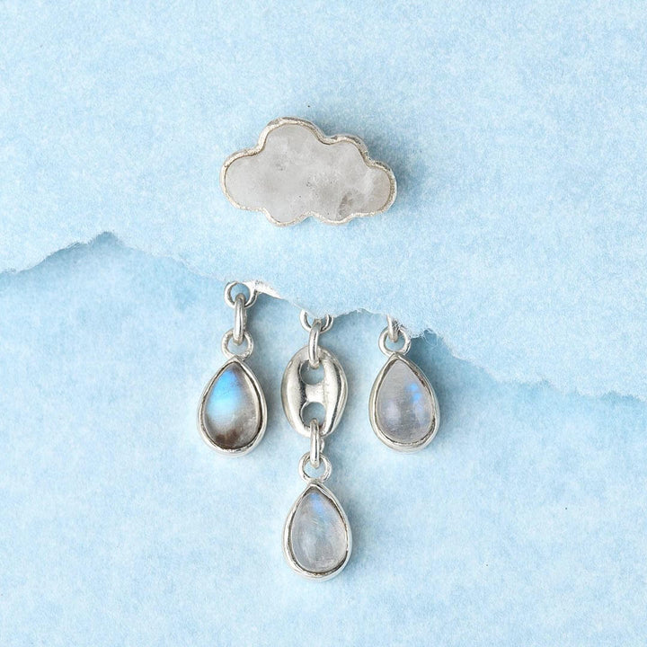 Cloud and Raindrops Moonstone Ear Jacket Earrings