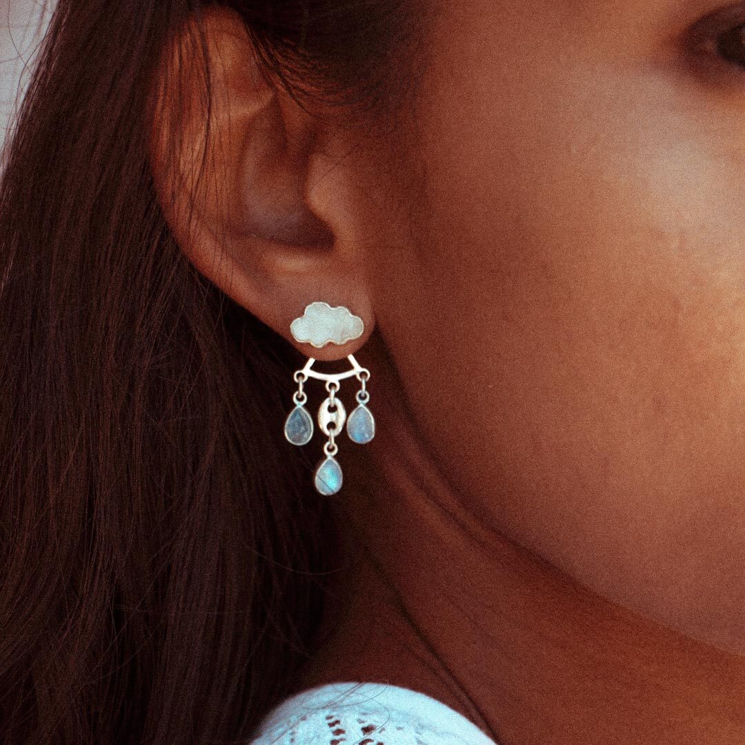 Cloud and Raindrops Moonstone Ear Jacket Earrings – Boho Magic Jewelry