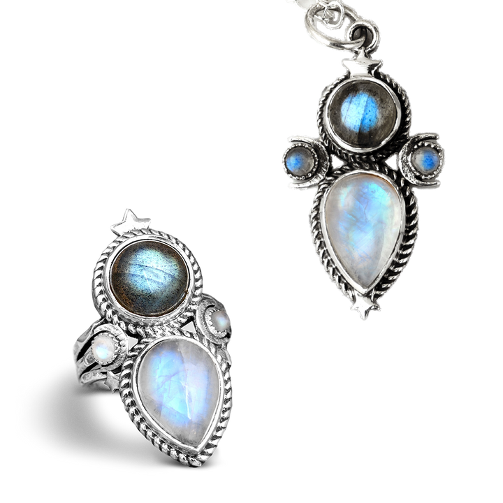 Celestial Moonstone and Labradorite Silver Set