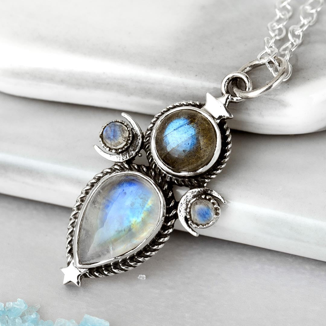 Celestial Moonstone and Labradorite Silver Set