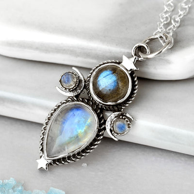 Celestial Moonstone and Labradorite Silver Set - Boho Magic