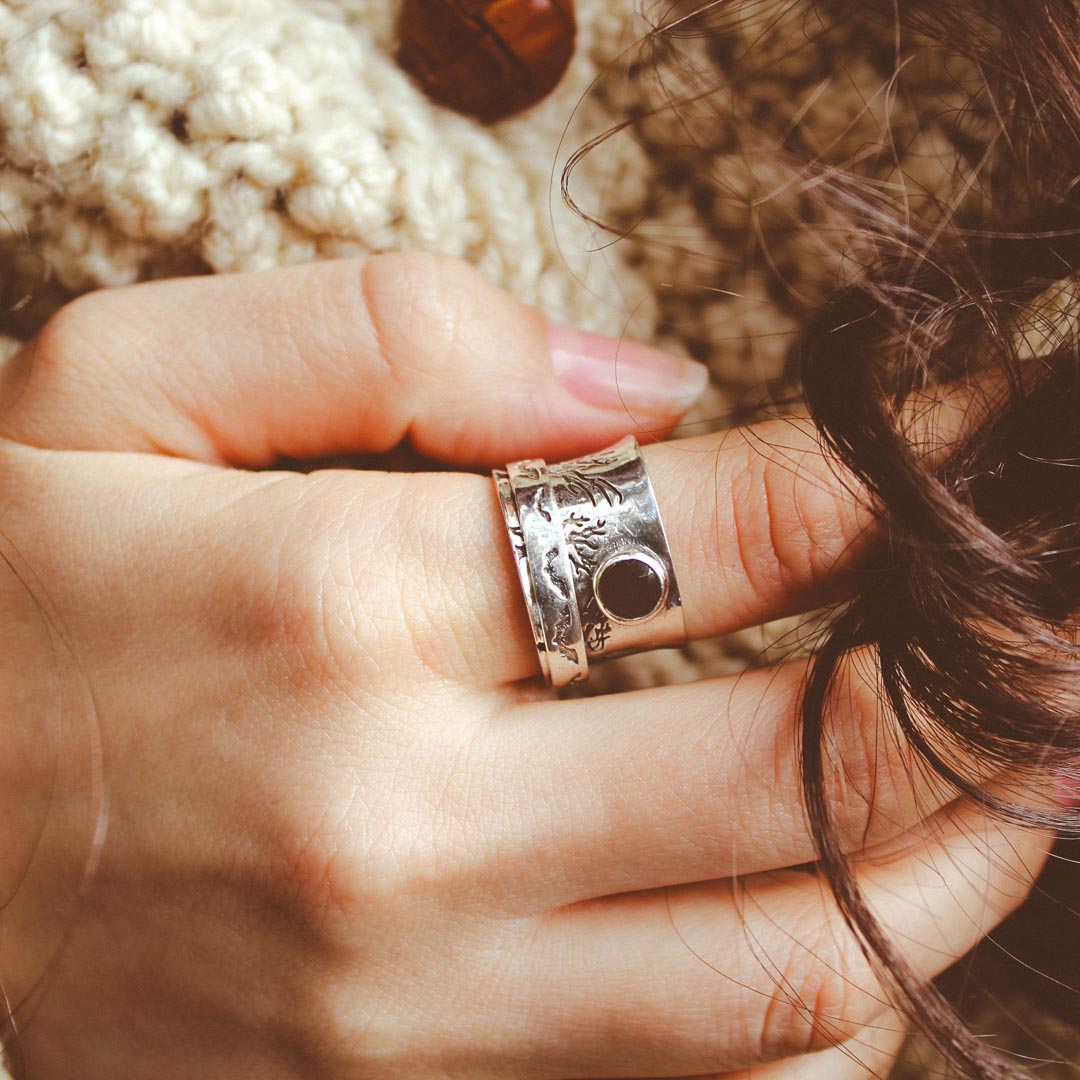 Bats Trees and Onyx Fidget Ring