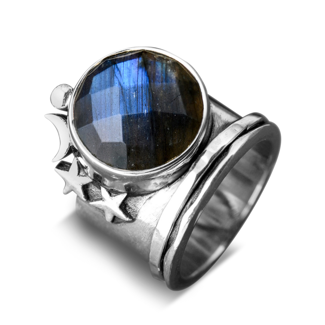 Labradorit-Sterne und Mond-Fidget-Ring