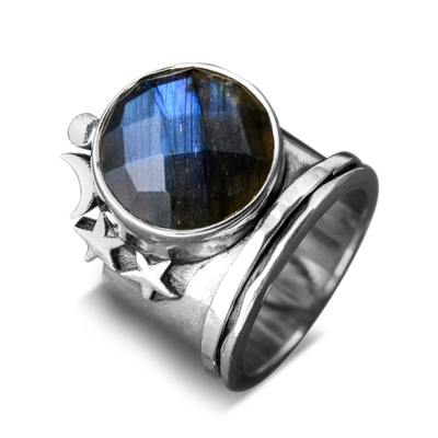 Labradorite Stars and Moon Fidget Ring - Boho Magic