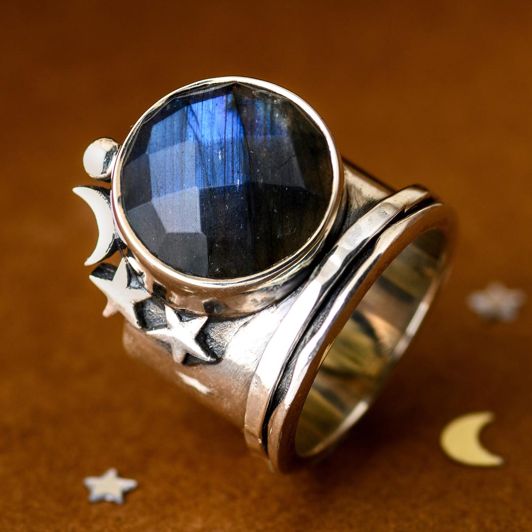 Labradorite Stars and Moon Fidget Ring