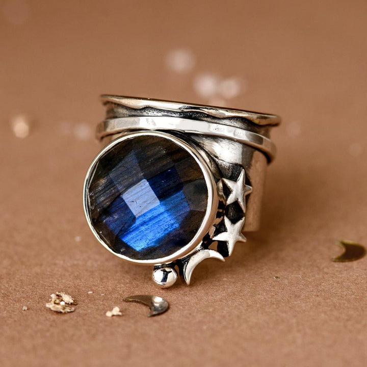 Labradorite Stars and Moon Fidget Ring