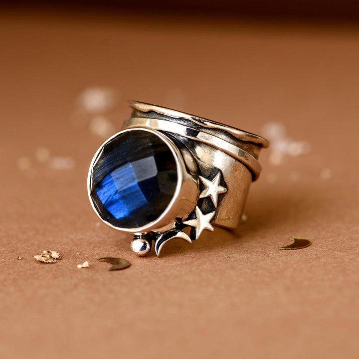 Labradorite Stars and Moon Fidget Ring