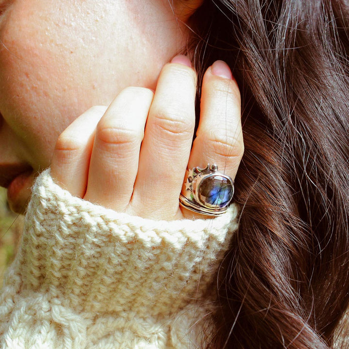 Labradorite Stars and Moon Fidget Ring