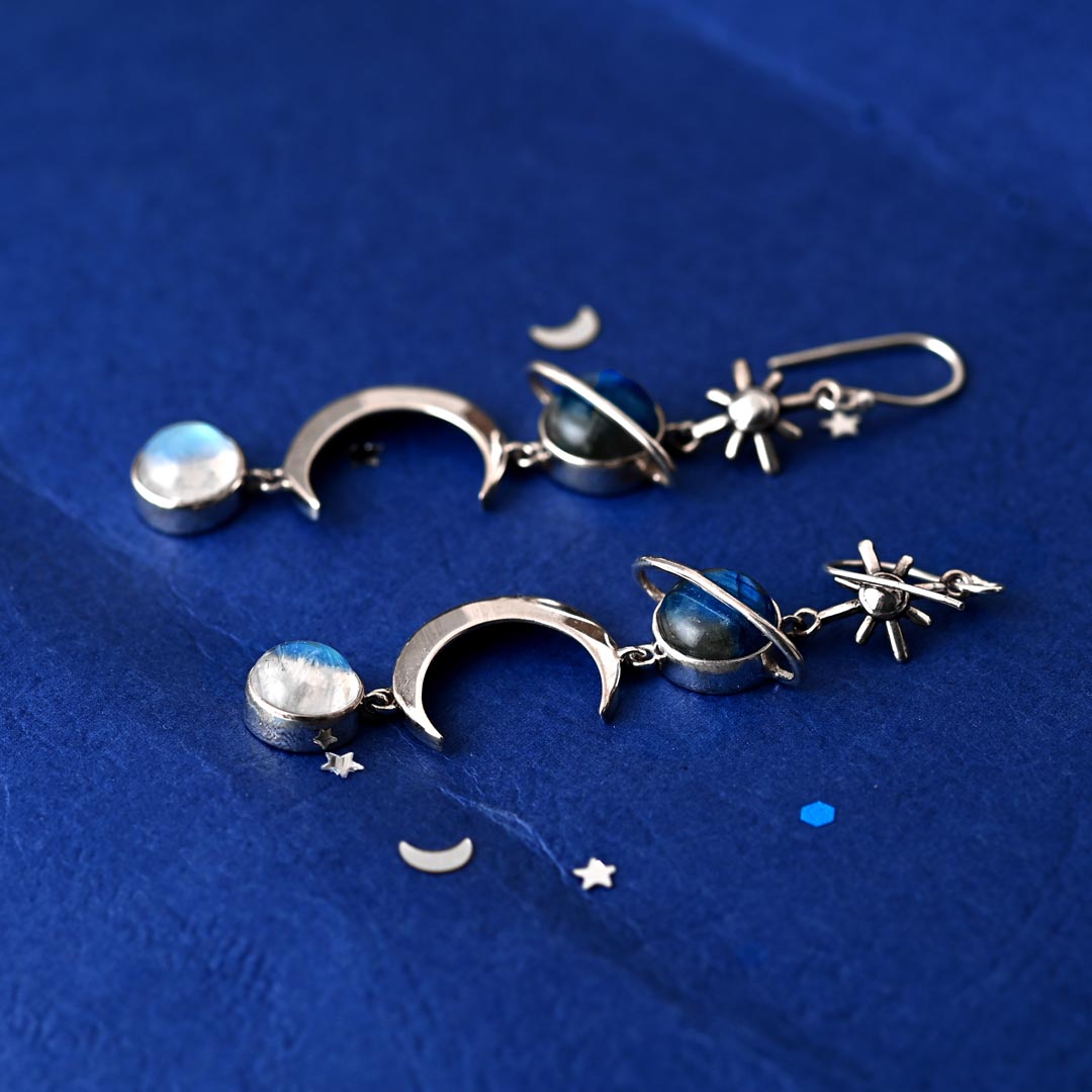 Celestial Labradorite and Moonstone Earrings