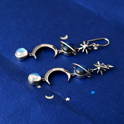 Celestial Labradorite and Moonstone Earrings - Boho Magic