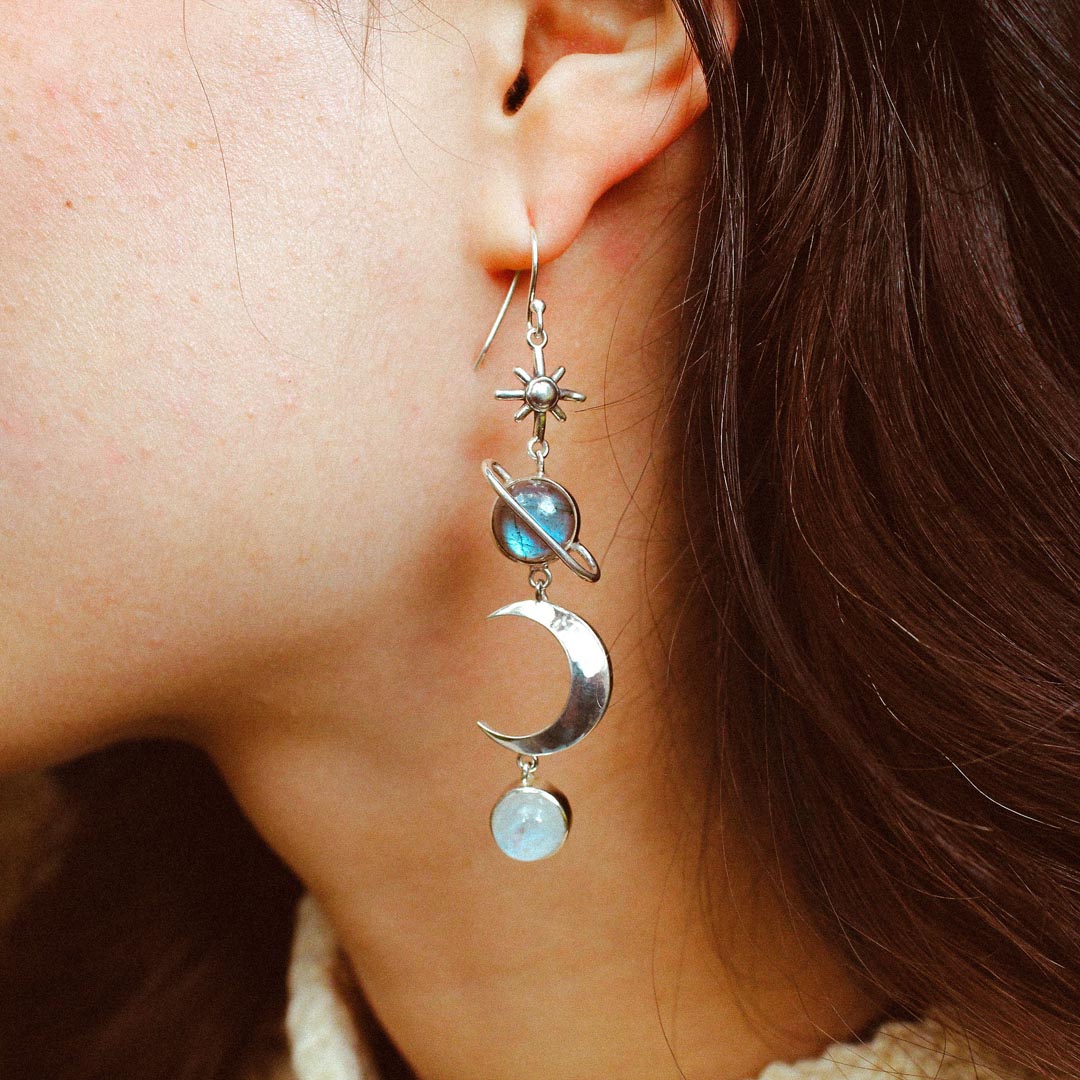Celestial Labradorite and Moonstone Earrings
