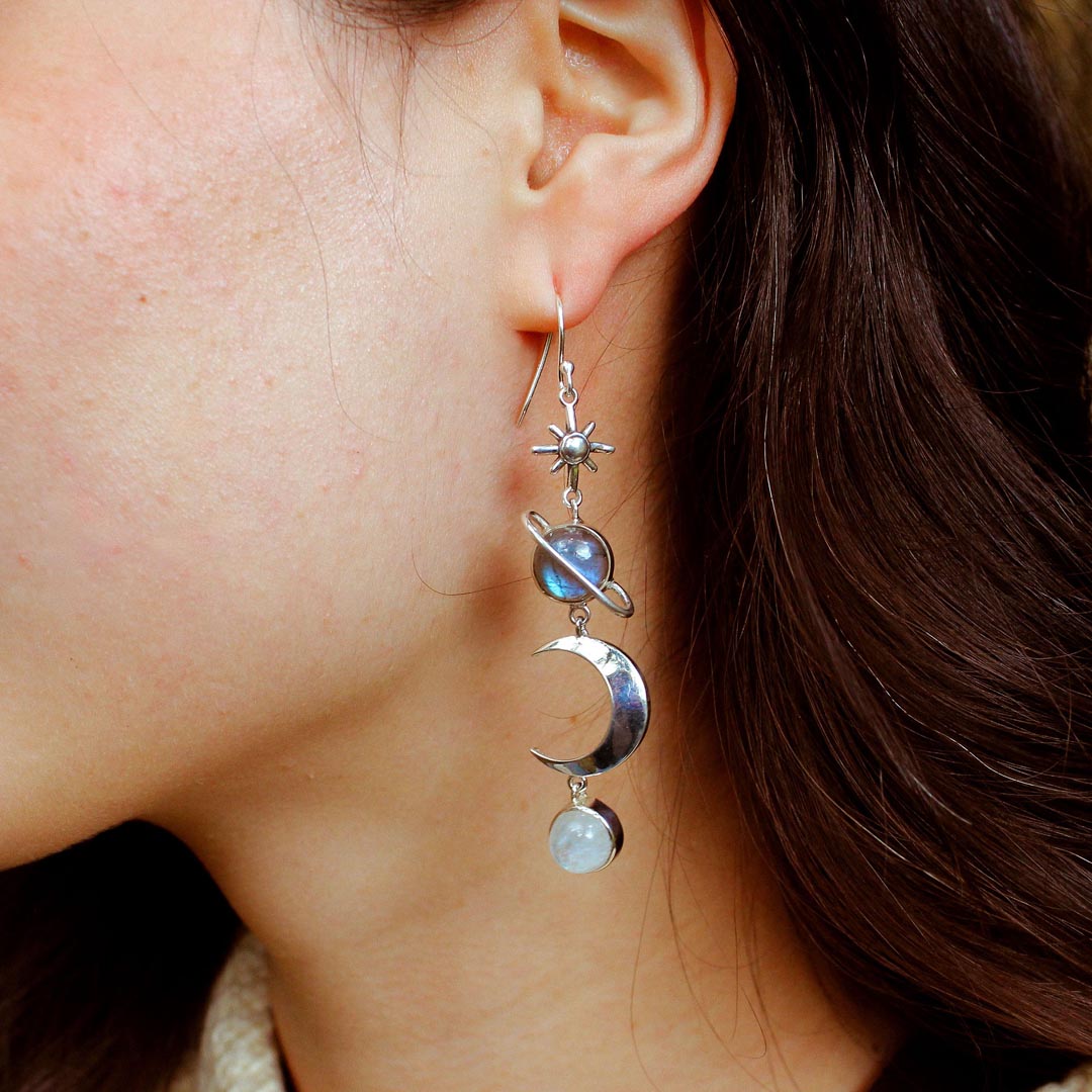 Celestial Labradorite and Moonstone Earrings