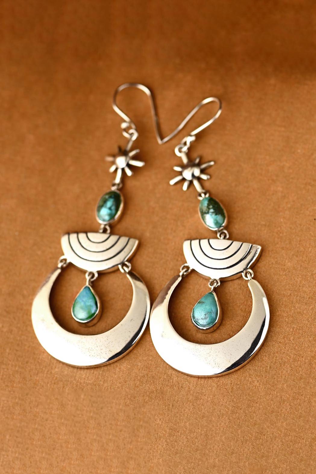 thumbnail image 2 of Boho Silver Plated Dangle Drop Earrings – Simulated Turquoise & Hook Closure 2 of 6