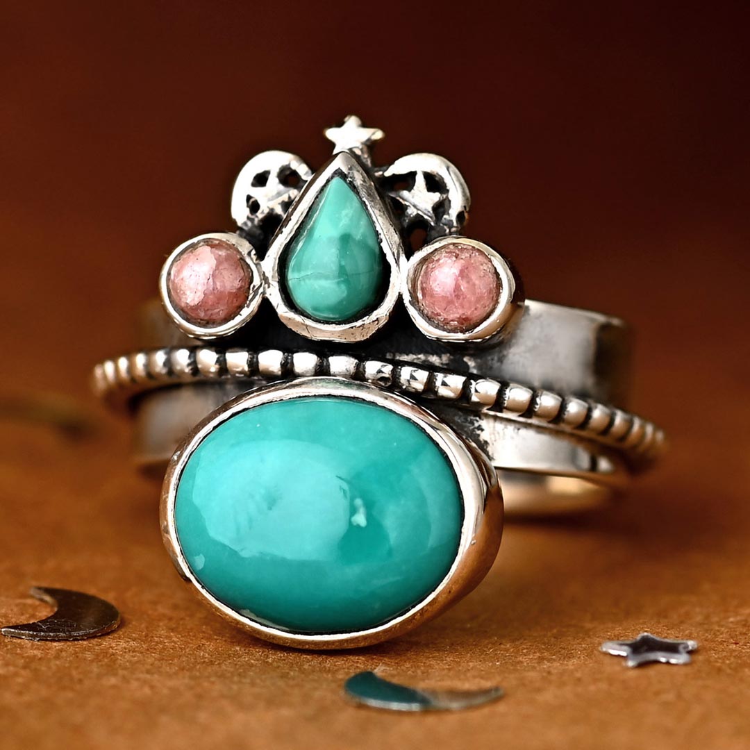 Turquoise and Rhodochrosite Celestial Fidget Ring