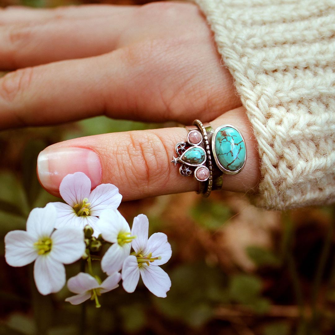 Turquoise and Rhodochrosite Celestial Fidget Ring