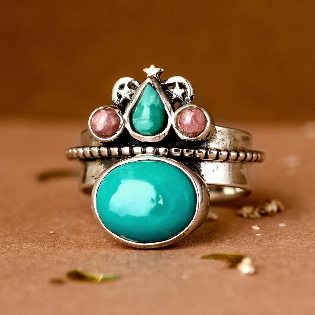 Turquoise and Rhodochrosite Celestial Fidget Ring