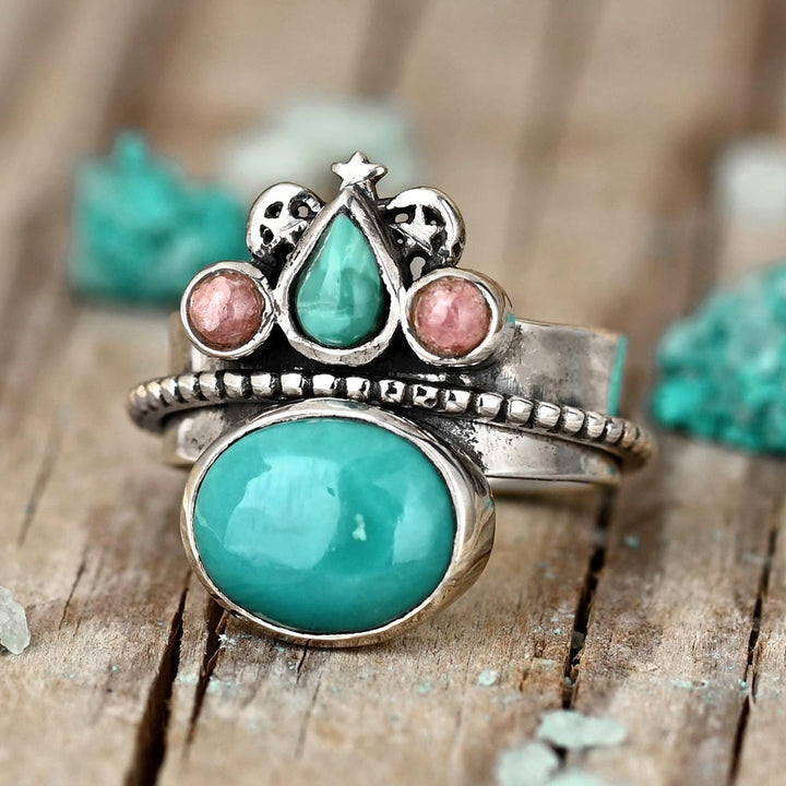 Turquoise and Rhodochrosite Celestial Fidget Ring