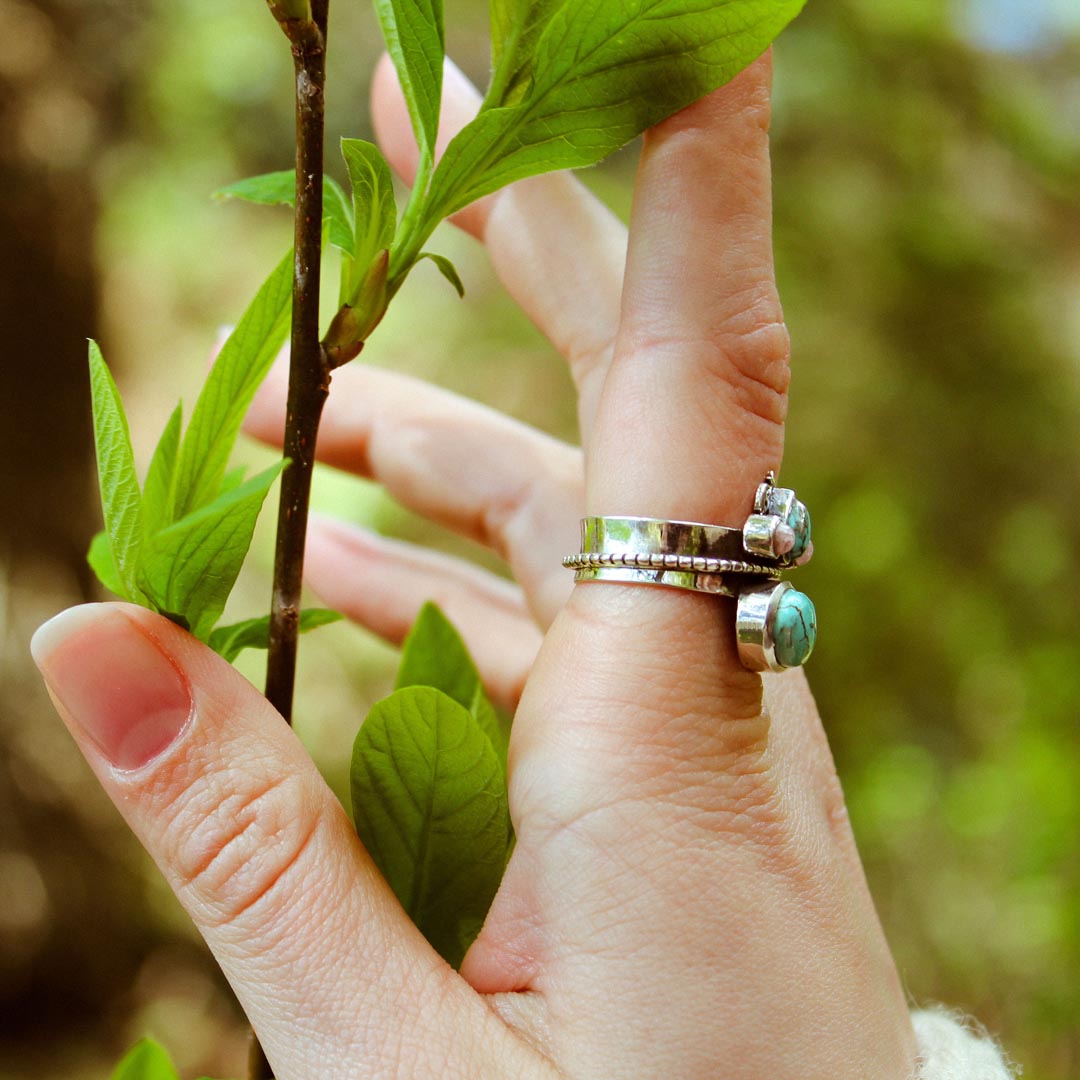 Turquoise and Rhodochrosite Celestial Fidget Ring