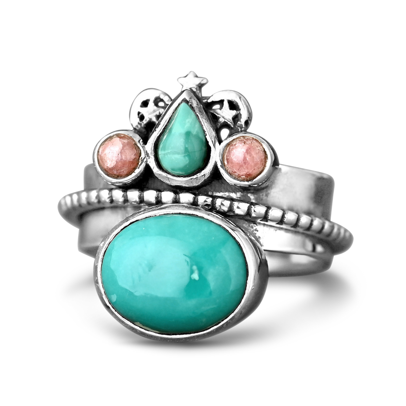 Turquoise and Rhodochrosite Celestial Fidget Ring