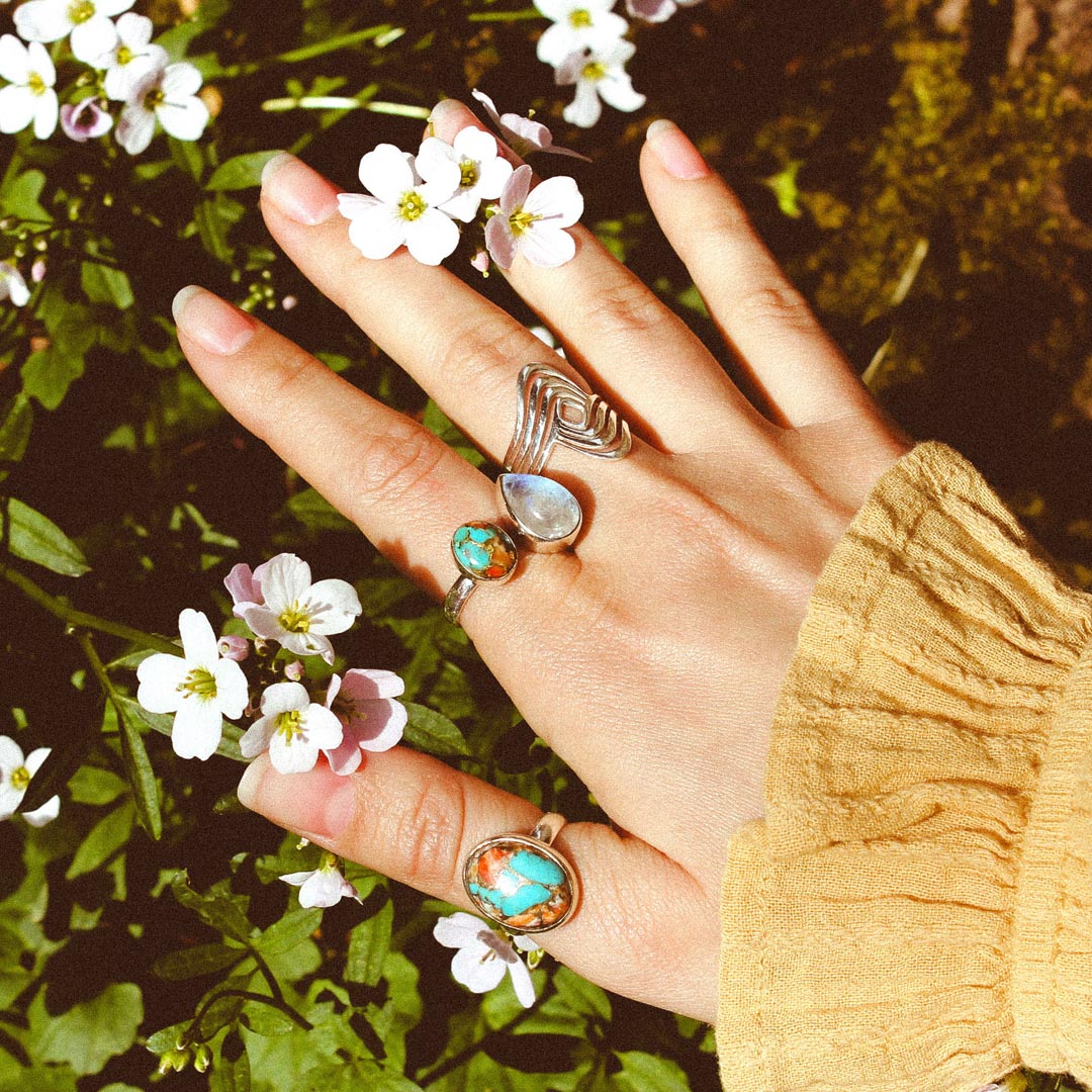 Oyster Copper Turquoise and Moonstone Ring