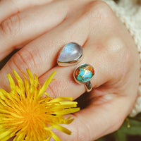 Oyster Copper Turquoise and Moonstone Ring - Boho Magic