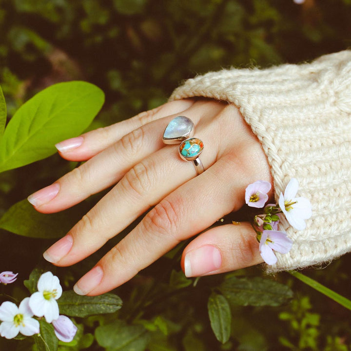 Oyster Copper Turquoise and Moonstone Ring