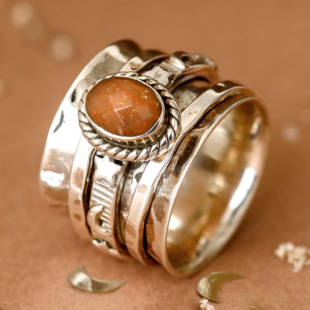 Peach Moonstone Celestial Fidget Ring 11