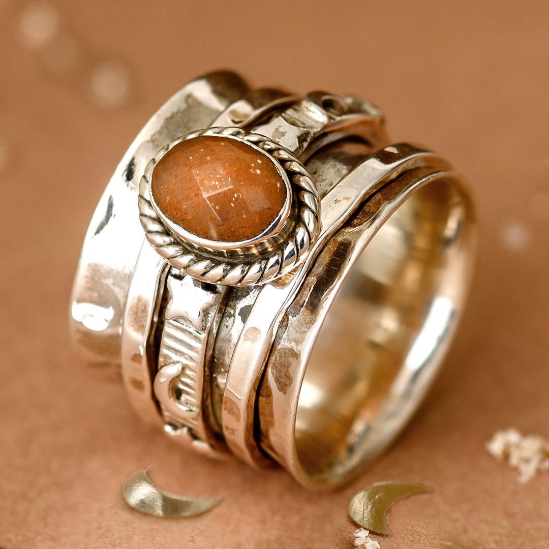 Peach Moonstone Celestial Fidget Ring