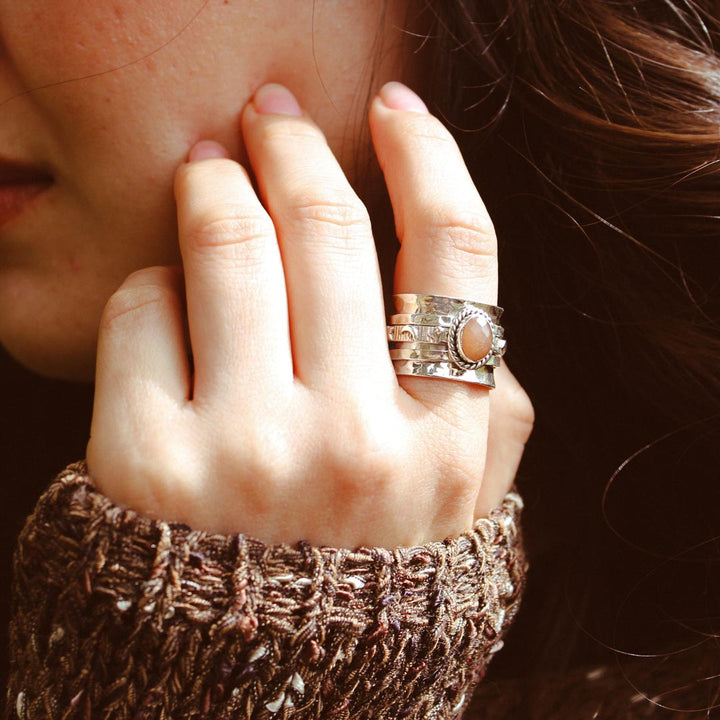 Peach Moonstone Celestial Fidget Ring