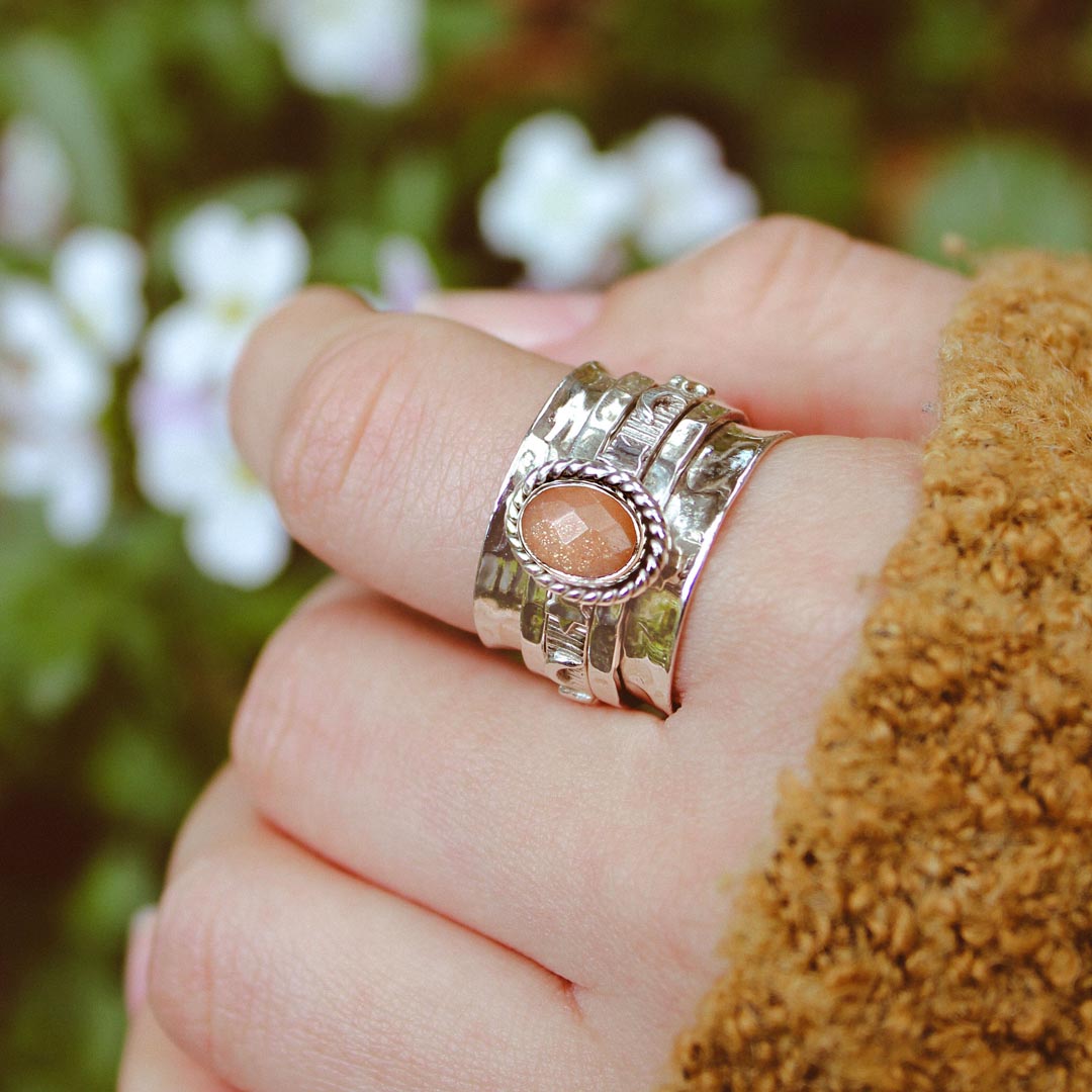 Peach Moonstone Celestial Fidget Ring