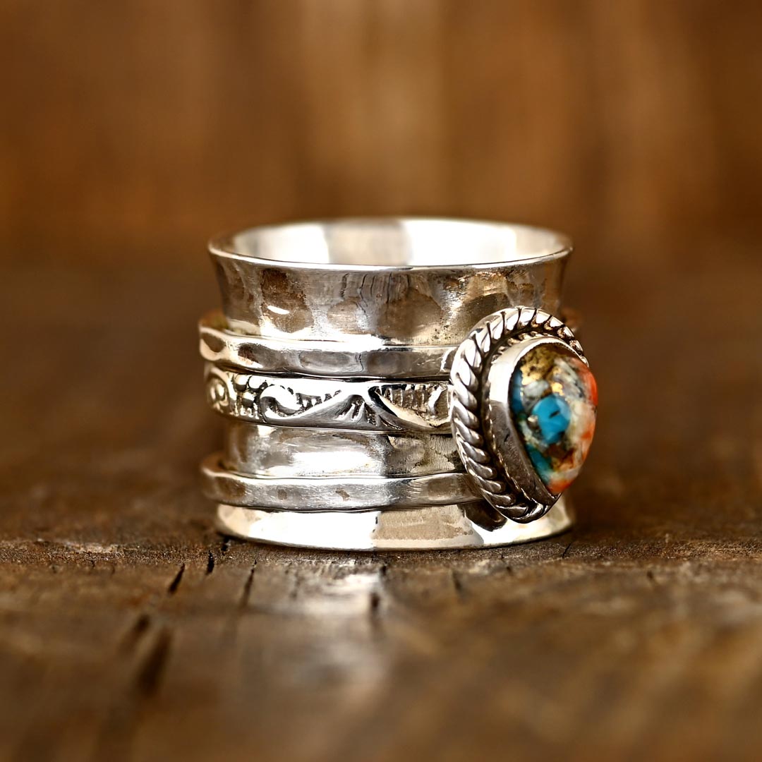 Oyster Copper Turquoise Fidget ring
