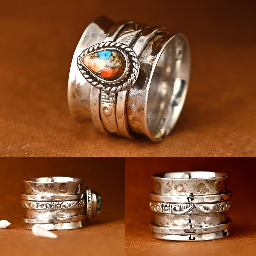 Oyster Copper Turquoise Fidget ring