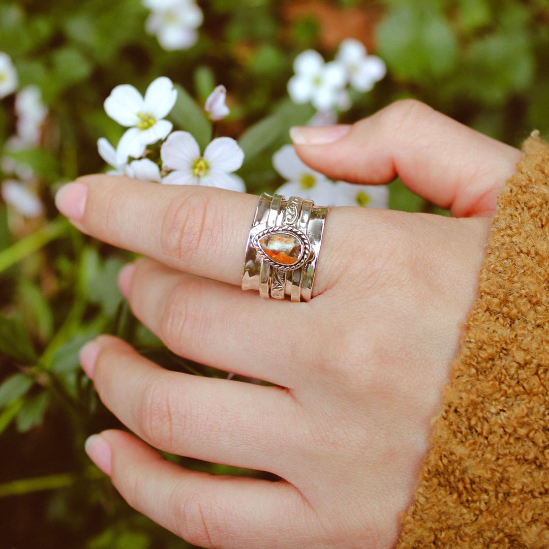 Oyster Copper Turquoise Fidget ring