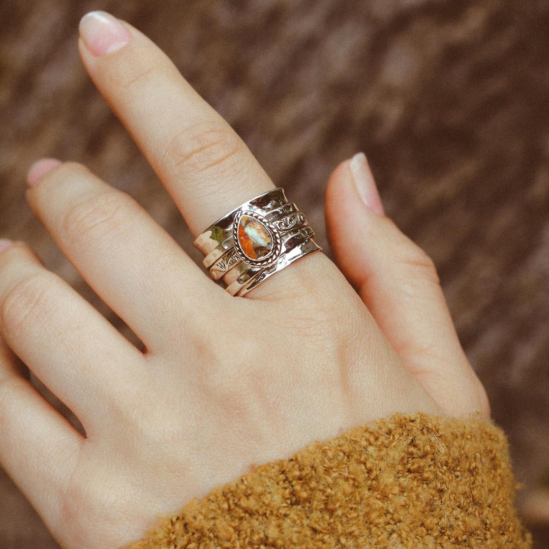 Oyster Copper Turquoise Fidget ring