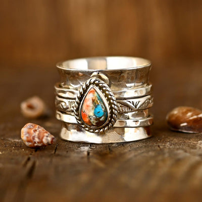 Oyster Copper Turquoise Fidget ring - Boho Magic