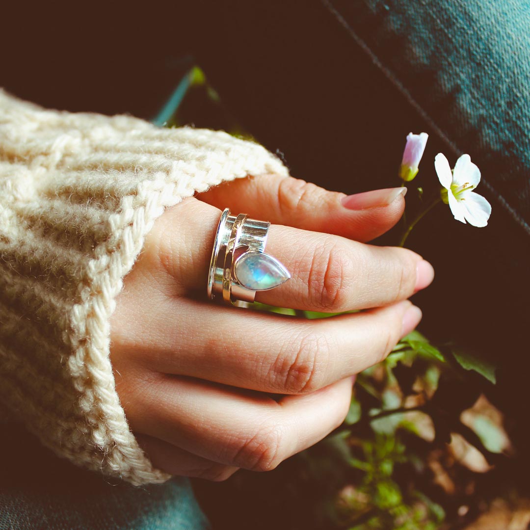 Moon and Moonstone Fidget Ring