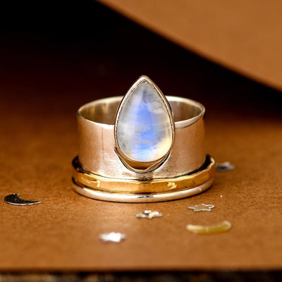 Moon and Moonstone Fidget Ring - Boho Magic